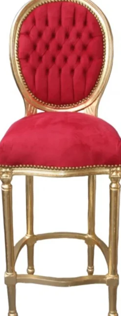 Casa Padrino Barock Bar Stuhl Bordeaux Rot / Gold - Hochstuhl Barstuhl Barhocker - Club Möbel