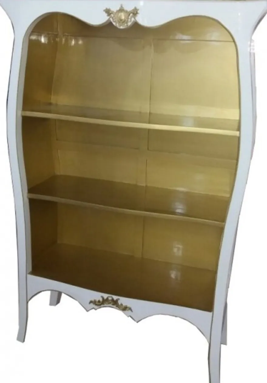 Casa Padrino Barock Bücherschrank Weiß Hochglanz / Gold B 110 x H 169 cm Bücherregal Regal Schrank