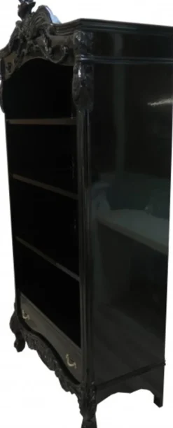 Casa Padrino Barock Bücherschrank Schwarz / Silber Hochglanz B 85 x H 190 cm - Massivholz Luxus Regal
