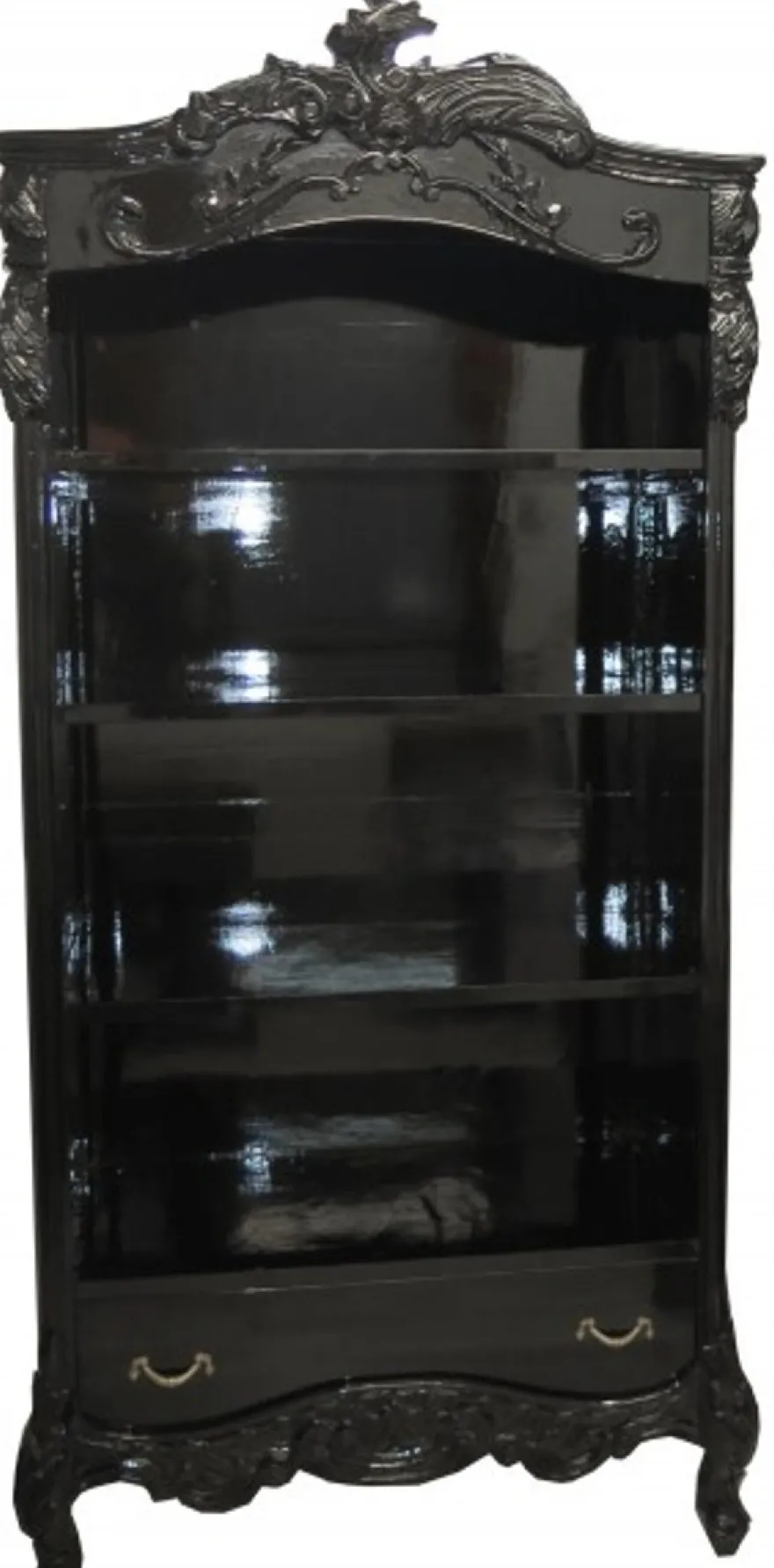Casa Padrino Barock Bücherschrank Schwarz / Silber Hochglanz B 85 x H 190 cm - Massivholz Luxus Regal