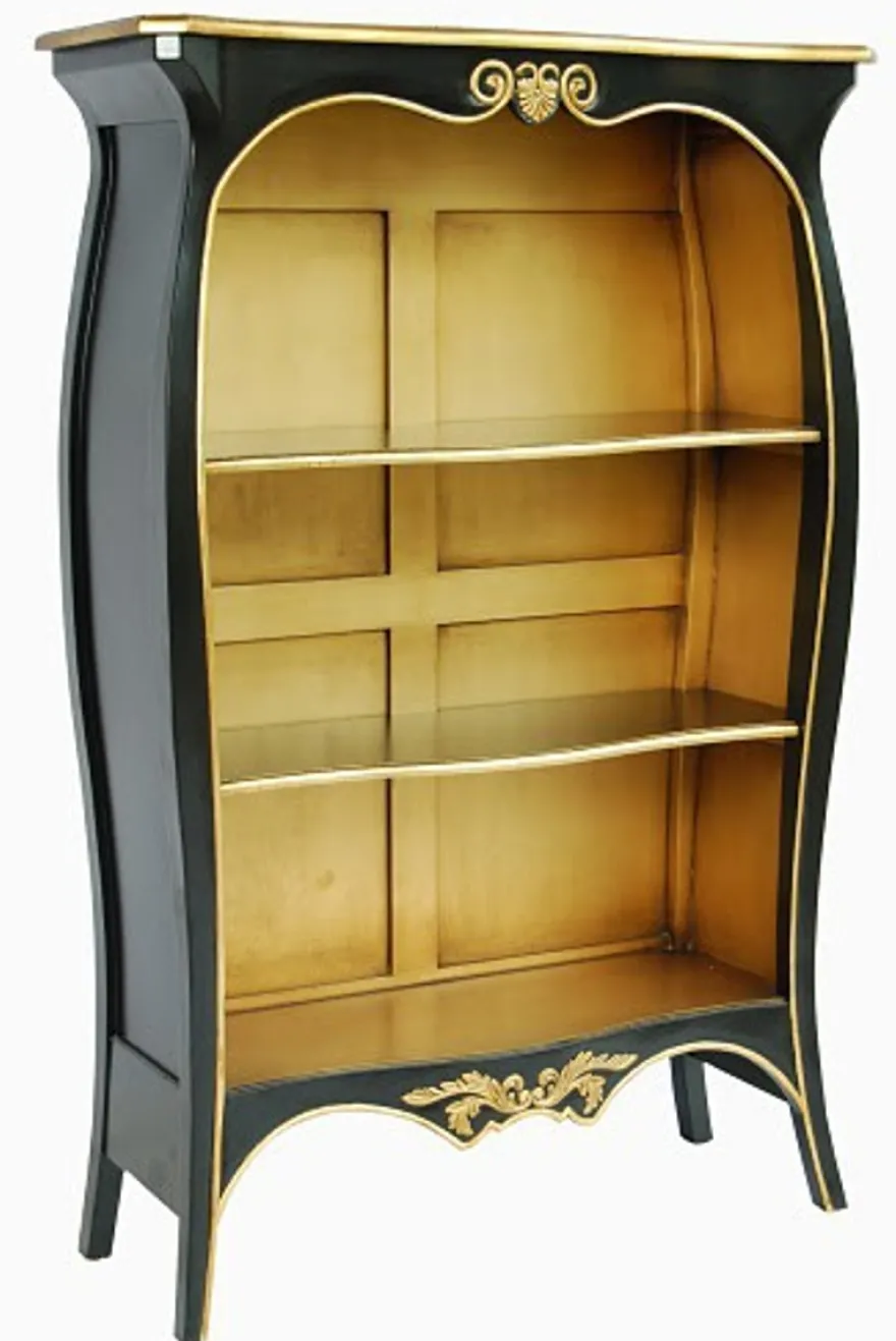 Casa Padrino Barock Bücherschrank Schwarz / Gold, B 110 x H 169 cm, Massivholz Regal im Antik Stil