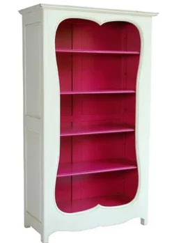 Casa Padrino Barock Bücherschrank Weiss / Pink - Massives Mahagoni Holz - B 110 x H 185 x T 45 cm - Luxus Bücherregal