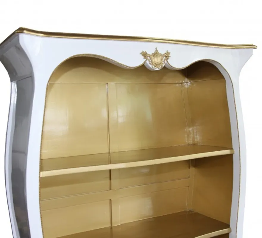 Casa Padrino Barock Bücherschrank im Antik Stil Weiß Hochglanz Gold 110 x 169 cm