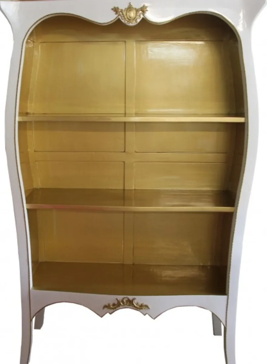 Casa Padrino Barock Bücherschrank im Antik Stil Weiß Hochglanz Gold 110 x 169 cm