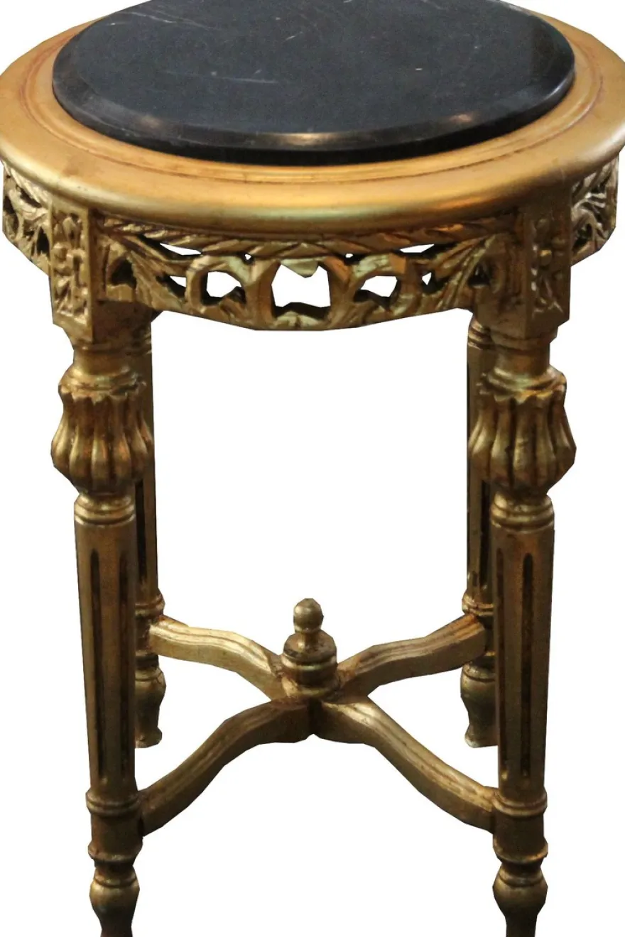 Casa Padrino Barock Beistelltisch Rund Gold / Schwarz mit Marmorplatte 37 cm x H. 53 cm Antik Stil