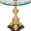 Casa Padrino Barock Beistelltisch Gold / Schwarz Ø 53 x H. 67 cm - Runder vergoldeter Bronze Tisch mit Glasplatte und Marmorsockel - Barock Wohnzimmer Möbel