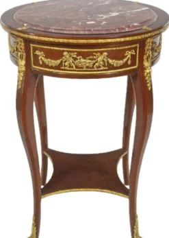 Casa Padrino Barock Beistelltisch mit Marmorplatte Braun / Gold / Rot Ø 45 x H. 75 cm - Runder Tisch im Barockstil - Barock Möbel
