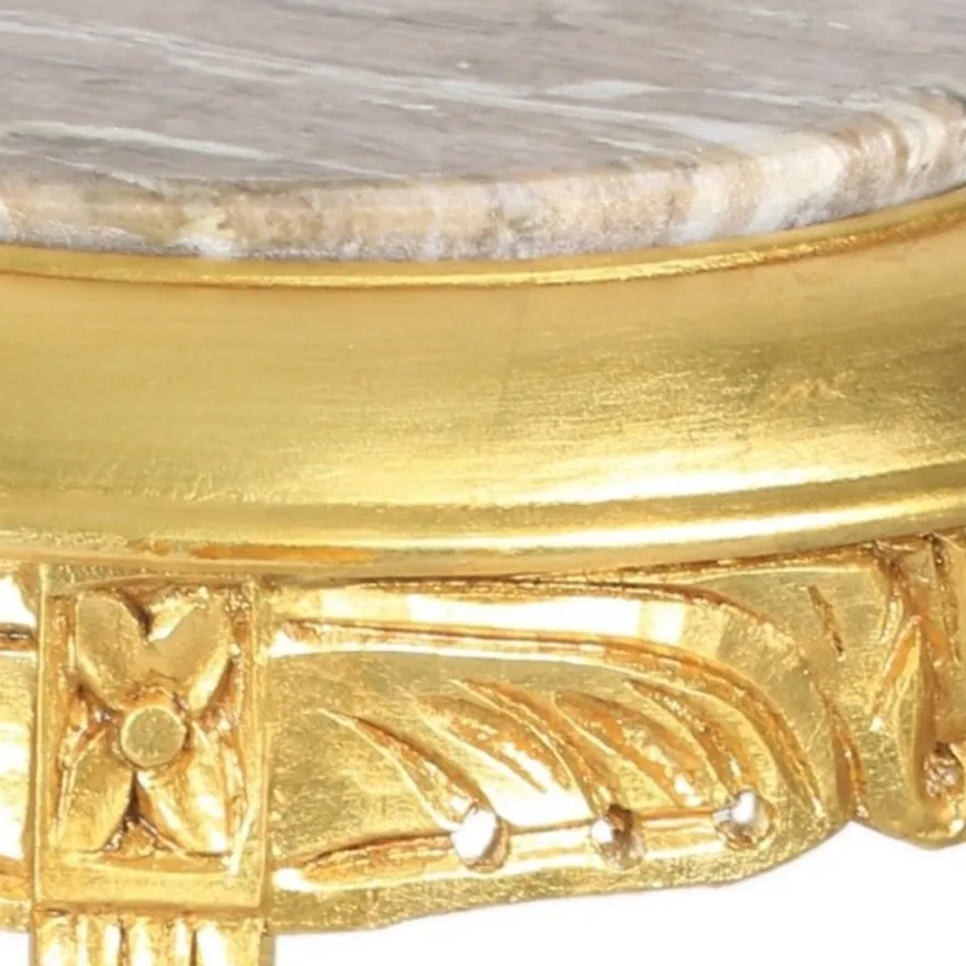 Casa Padrino Barock Beistelltisch mit cremefarbener Marmorplatte Rund Gold 50 x 35 cm Antik Stil