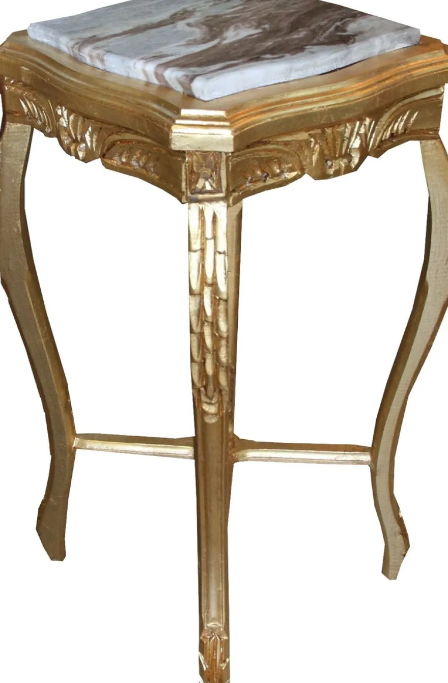 Casa Padrino Barock Beistelltisch Eckig Gold mit Marmorplatte 40 x 40 x H 72.5 cm Antik Stil - Telefon Blumen Tisch