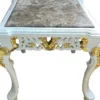 Casa Padrino Barock Beistelltisch Weiß / Gold / Grau - Handgefertigter Massivholz Tisch mit Marmorplatte - Barock Möbel