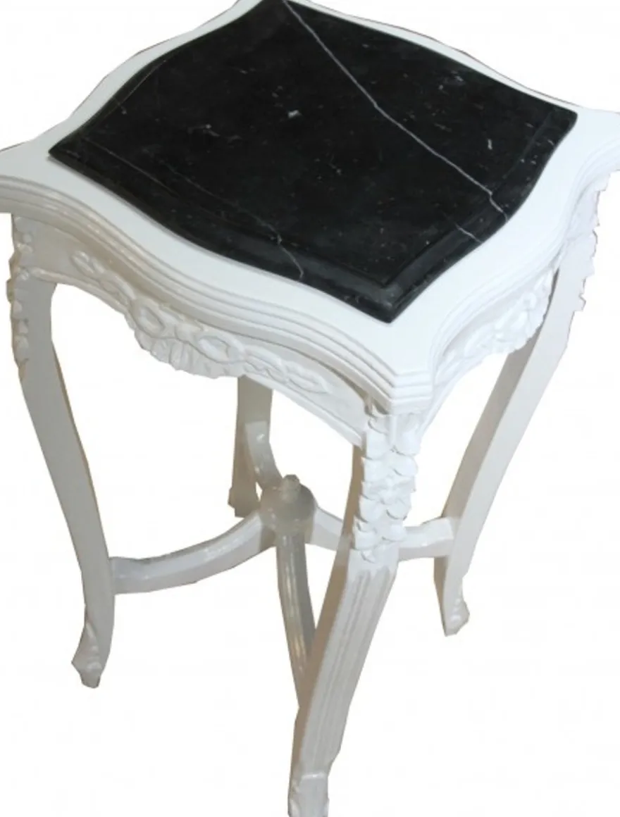 Casa Padrino Barock Beistelltisch mit Marmorplatte Viereckig Weiss Mod W17 70 x 37 cm - Antik Stil