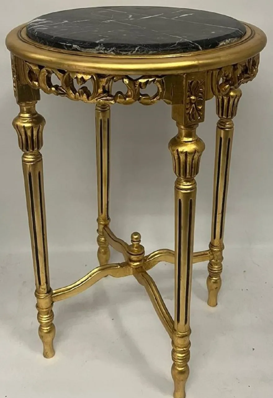 Casa Padrino Barock Beistelltisch Gold / Schwarz - Handgefertigter Antik Stil Massivholz Tisch mit Marmorplatte - Wohnzimmer Möbel im Barockstil - Antik Stil Möbel - Barock Möbel