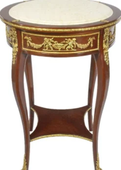Casa Padrino Barock Beistelltisch mit Marmorplatte Braun / Gold / Creme Ø 45 x H. 75 cm - Runder Tisch im Barockstil - Barock Möbel