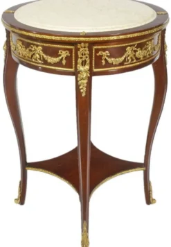 Casa Padrino Barock Beistelltisch mit Marmorplatte Braun / Gold / Creme Ø 45 x H. 75 cm - Runder Tisch im Barockstil - Barock Möbel