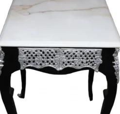 Casa Padrino Barock Beistelltisch, edler Design Tisch in Schwarz, Weiss und Silber, 80 cm Höhe, 55 cm Breite