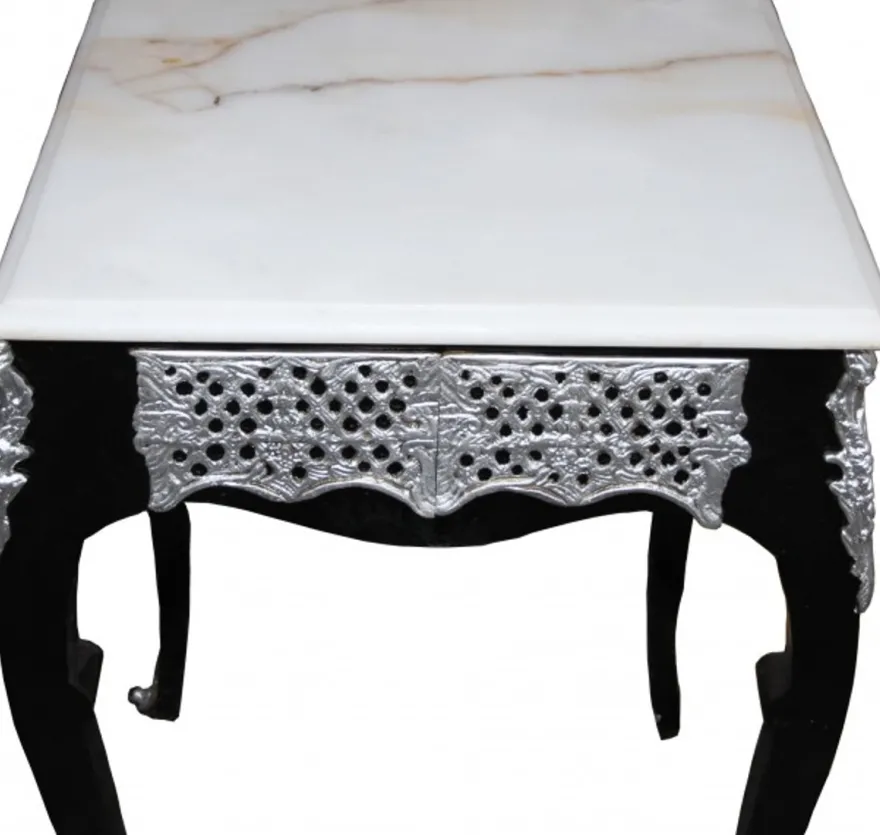 Casa Padrino Barock Beistelltisch, edler Design Tisch in Schwarz, Weiss und Silber, 80 cm Höhe, 55 cm Breite