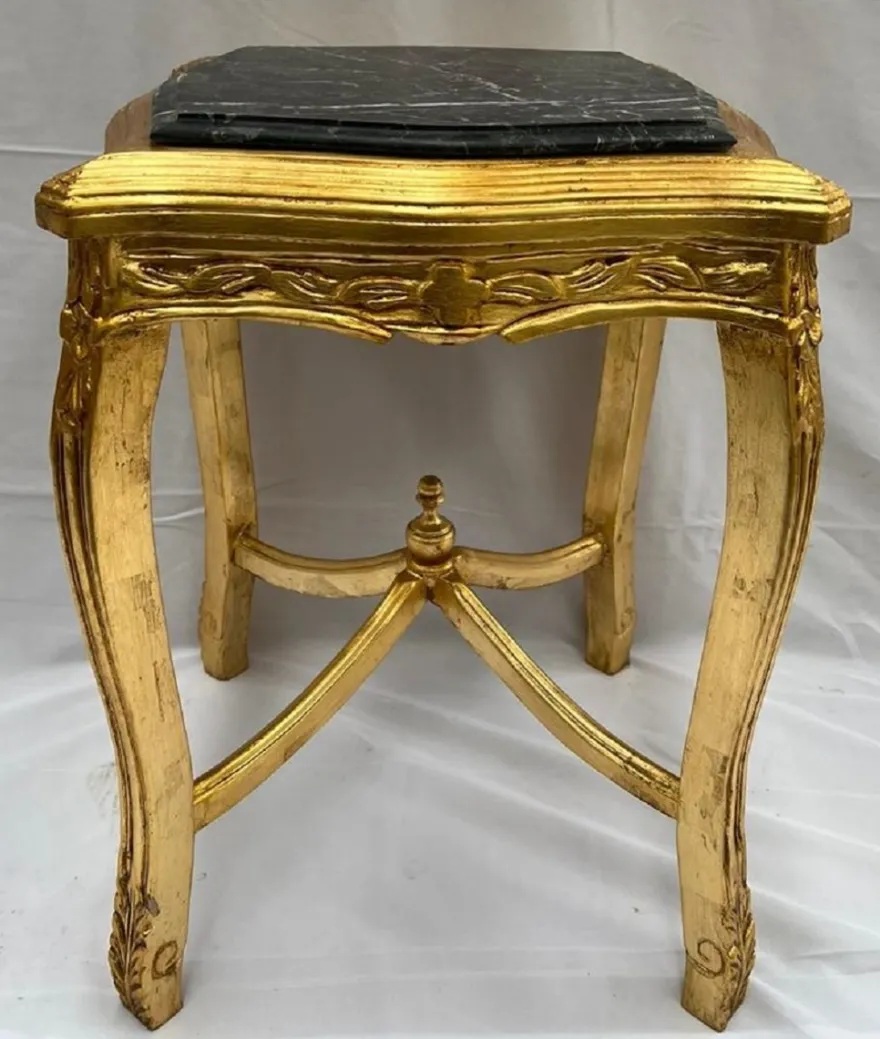Casa Padrino Barock Beistelltisch Antik Gold / Schwarz - Handgefertigter Antik Stil Massivholz Tisch mit Marmorplatte - Antik Stil Möbel - Barock Möbel