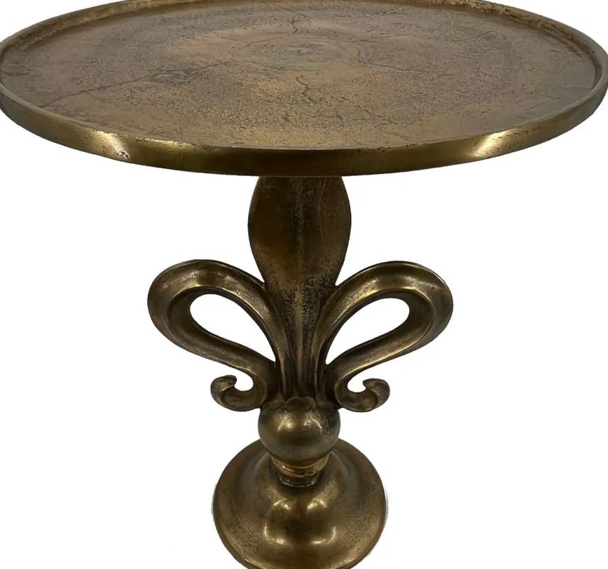 Casa Padrino Barock Beistelltisch Lilie Antik Gold Ø 51 x H. 67 cm - Runder Aluminium Tisch im Barockstil - Wohnzimmer Möbel - Aluminium Möbel - Barock Möbel - Barock Einrichtung
