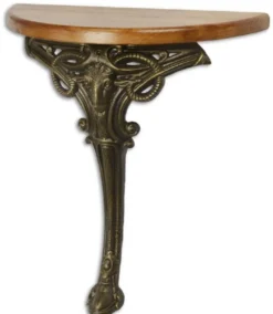 Casa Padrino Barock Beistelltisch Hellbraun / Bronze 63 x 31 x H. 65,5 cm - Halbrunder Tisch mit Holzplatte und Gusseisen Bein - Barock Wandtisch