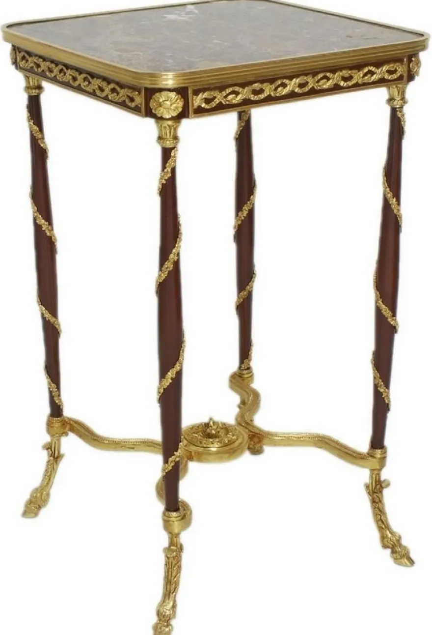 Casa Padrino Barock Beistelltisch Braun / Gold / Schwarz 45 x 45 x H. 78 cm - Handgefertigter Massivholz Tisch im Barockstil - Barock Wohnzimmer Möbel