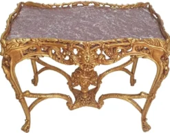 Casa Padrino Barock Beistelltisch Gold / Grau - Rechteckiger Antik Stil Tisch mit Marmorplatte - Wohnzimmer Möbel im Barockstil - Antik Stil Möbel - Barock Möbel