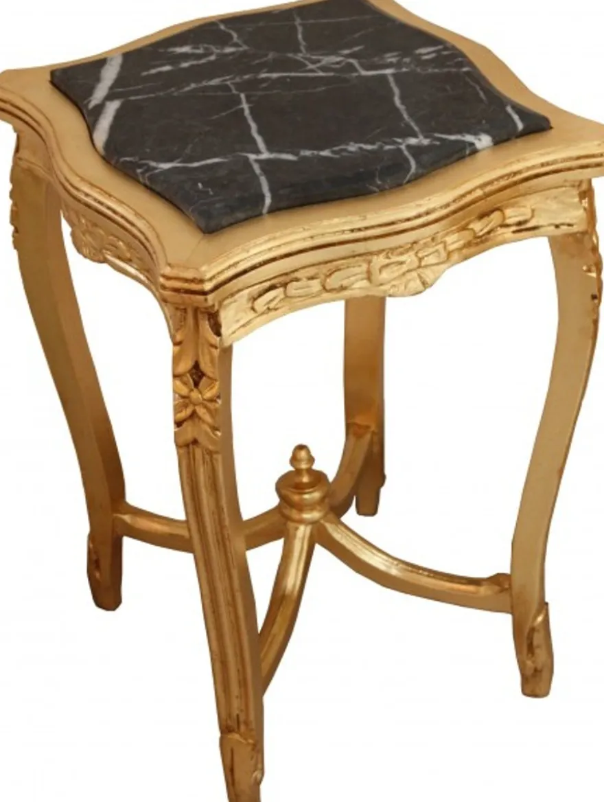 Casa Padrino Barock Beistelltisch mit Marmorplatte quadratisch Gold Schwarz 60 x 42 cm - Antik Stil Prunkmöbel