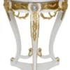 Casa Padrino Barock Beistelltisch Weiß / Gold - Runder Antik Stil Tisch mit Marmorplatte - Barock Wohnzimmer Möbel