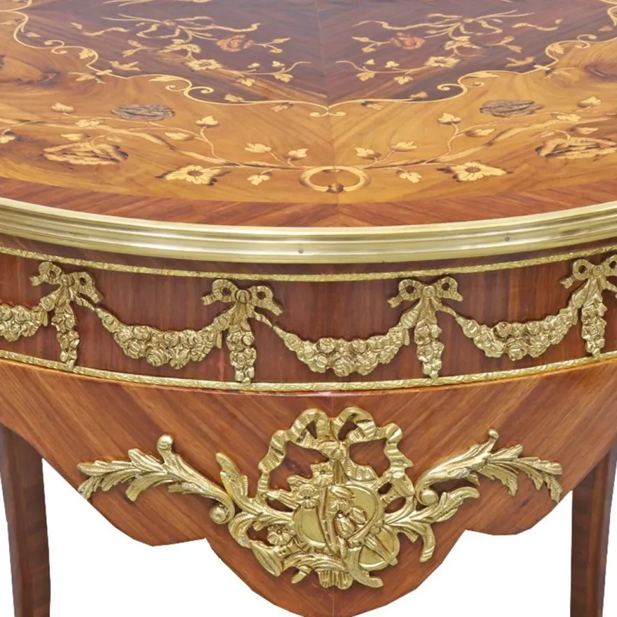 Casa Padrino Barock Beistelltisch Mahagoni Intarsien / Gold H78 x 76 cm - Ludwig XVI Antik Stil Tisch - Möbel