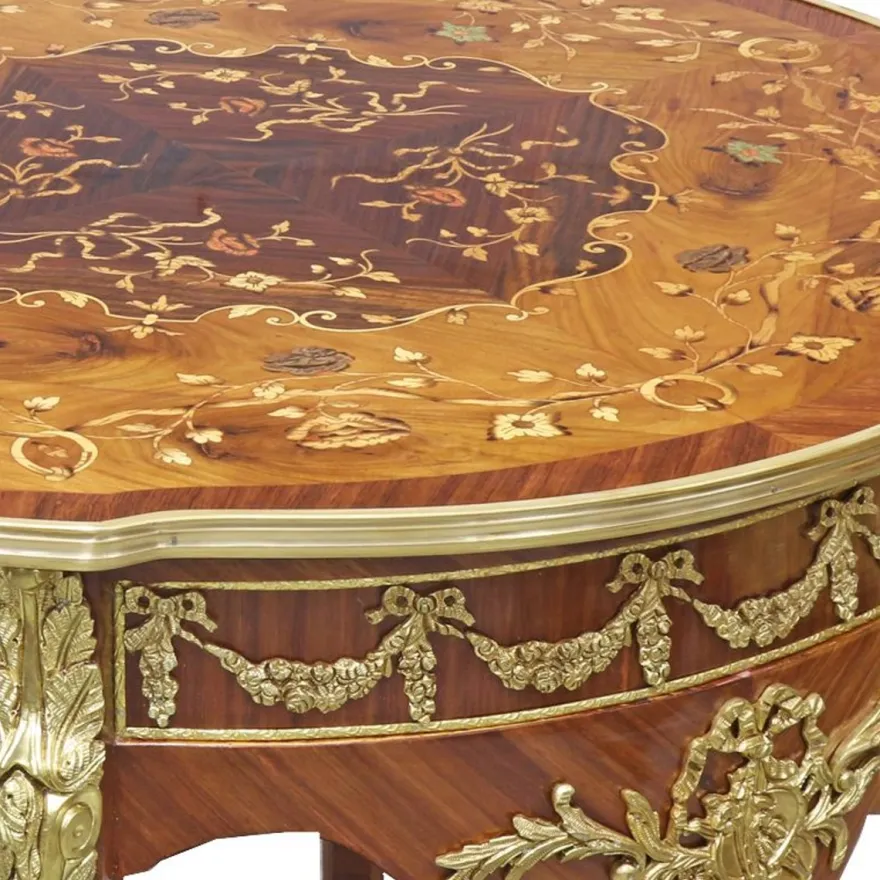 Casa Padrino Barock Beistelltisch Mahagoni Intarsien / Gold H78 x 76 cm - Ludwig XVI Antik Stil Tisch - Möbel