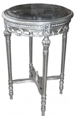 Casa Padrino Barock Beistelltisch Rund Silber Grau Marmorplatte 72 x 49 cm Antik Stil