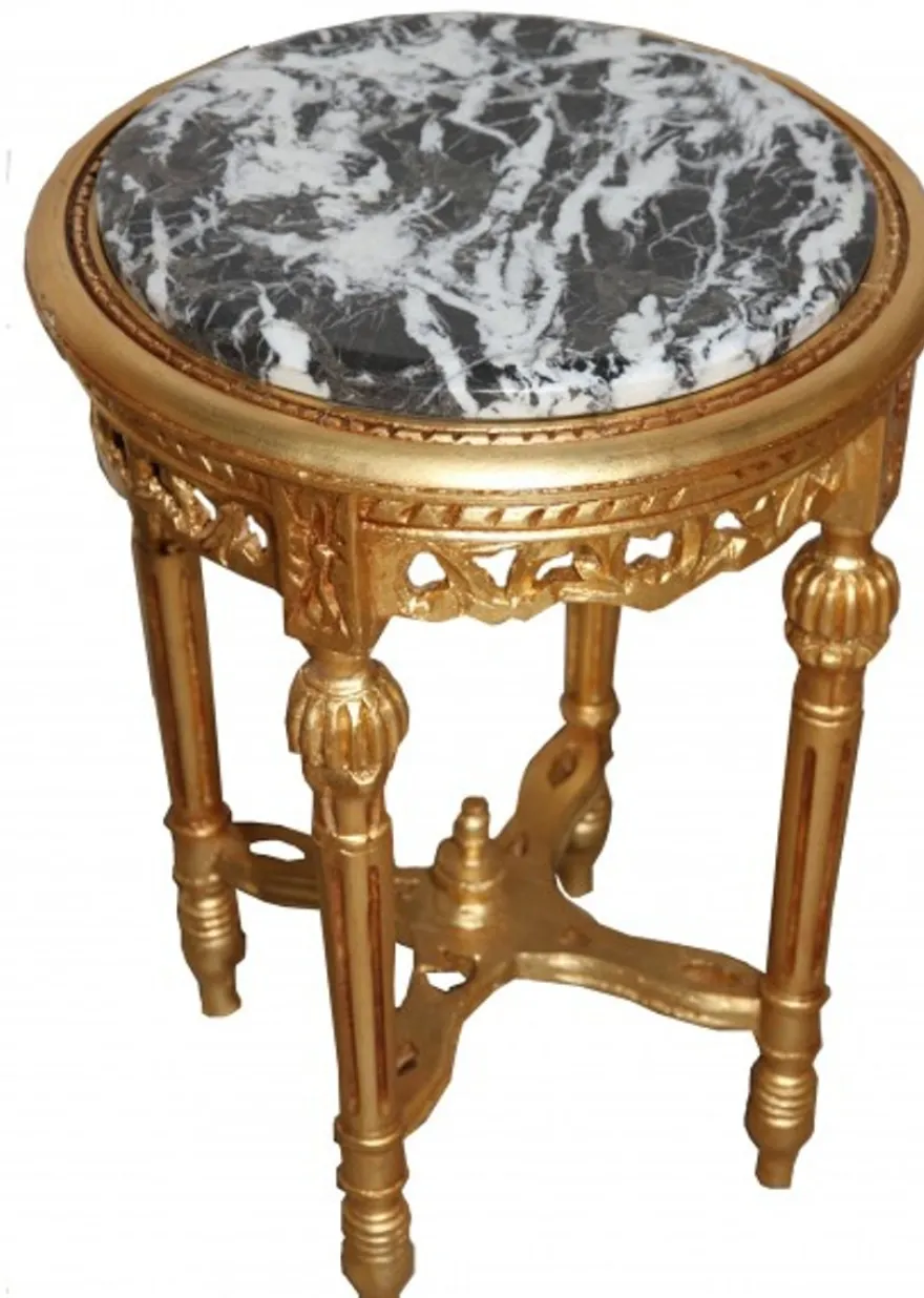 Casa Padrino Barock Beistelltisch Rund Gold 53 x 38 cm Antik Stil - Exklusiver Beistelltisch aus Holz und Marmor
