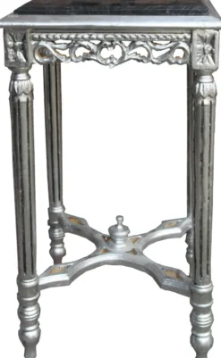 Casa Padrino Barock Beistelltisch Eckig Silber mit schwarzer Marmorplatte 41 x 41 x H 73 cm Antik Stil - Blumen Telefon Tisch