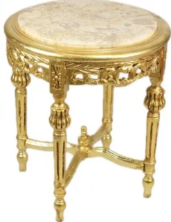 Casa Padrino Barock Beistelltisch mit cremefarbener Marmorplatte Rund Gold 50 x 45 cm Antik Stil