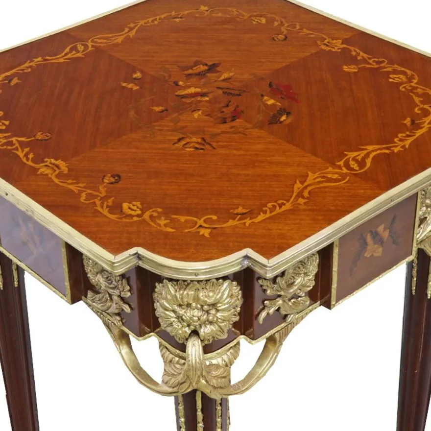 Casa Padrino Barock Beistelltisch Mahagoni Intarsien / Gold H75 x 50 cm - Ludwig XVI Antik Stil Tisch - Möbel