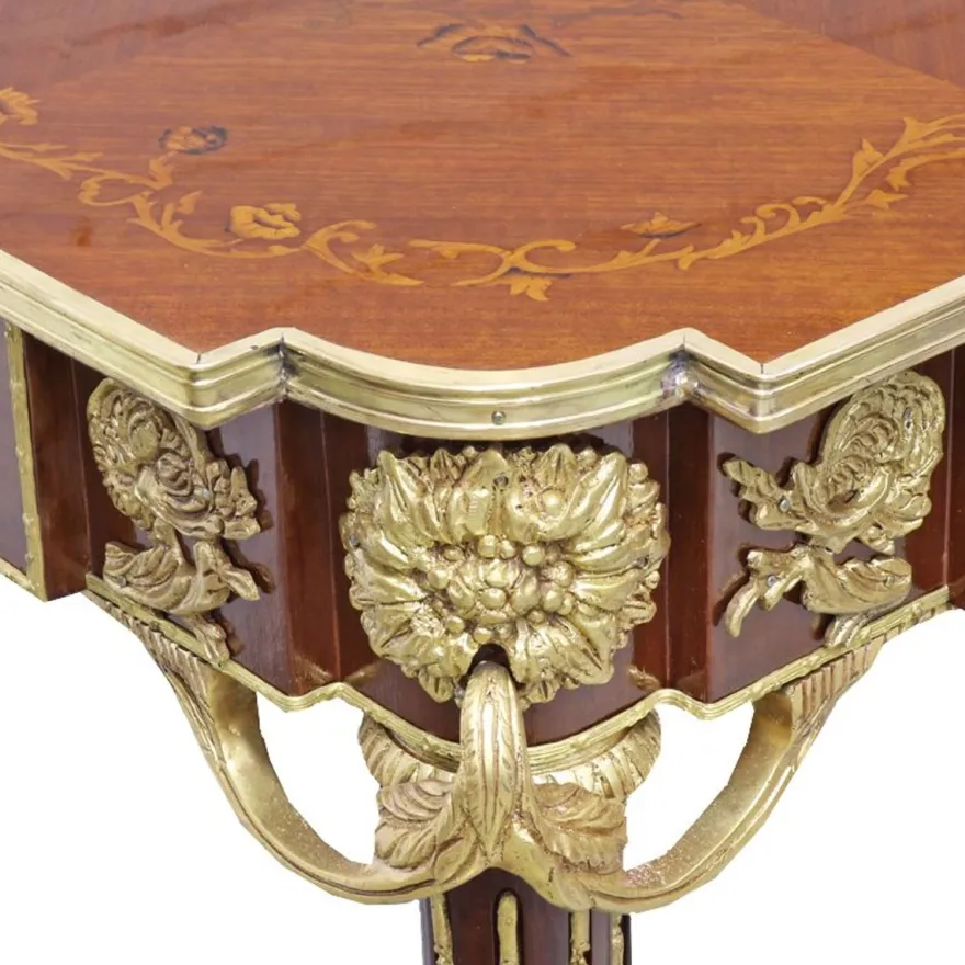 Casa Padrino Barock Beistelltisch Mahagoni Intarsien / Gold H75 x 50 cm - Ludwig XVI Antik Stil Tisch - Möbel