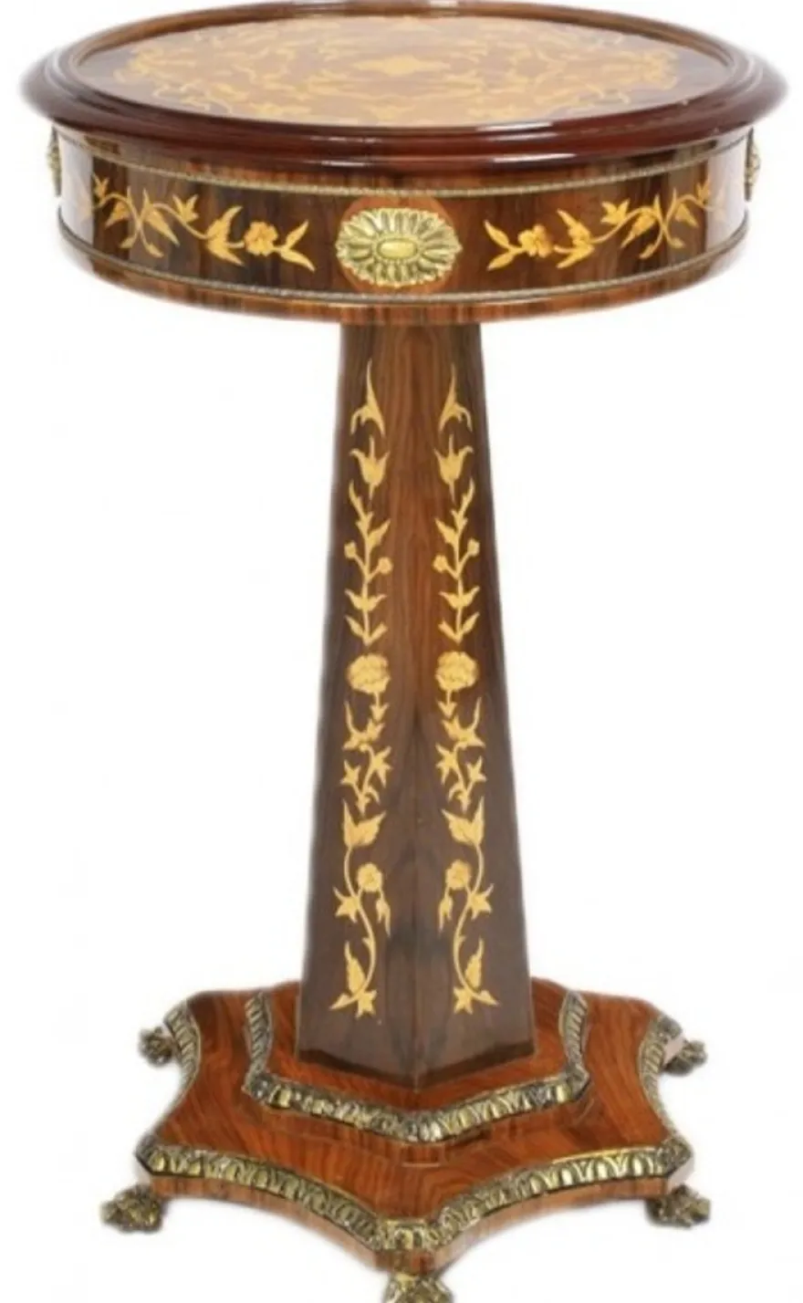 Casa Padrino Barock Beistelltisch Mahagoni Intarsien H110 x 55 cm - Ludwig XVI Antik Stil Tisch