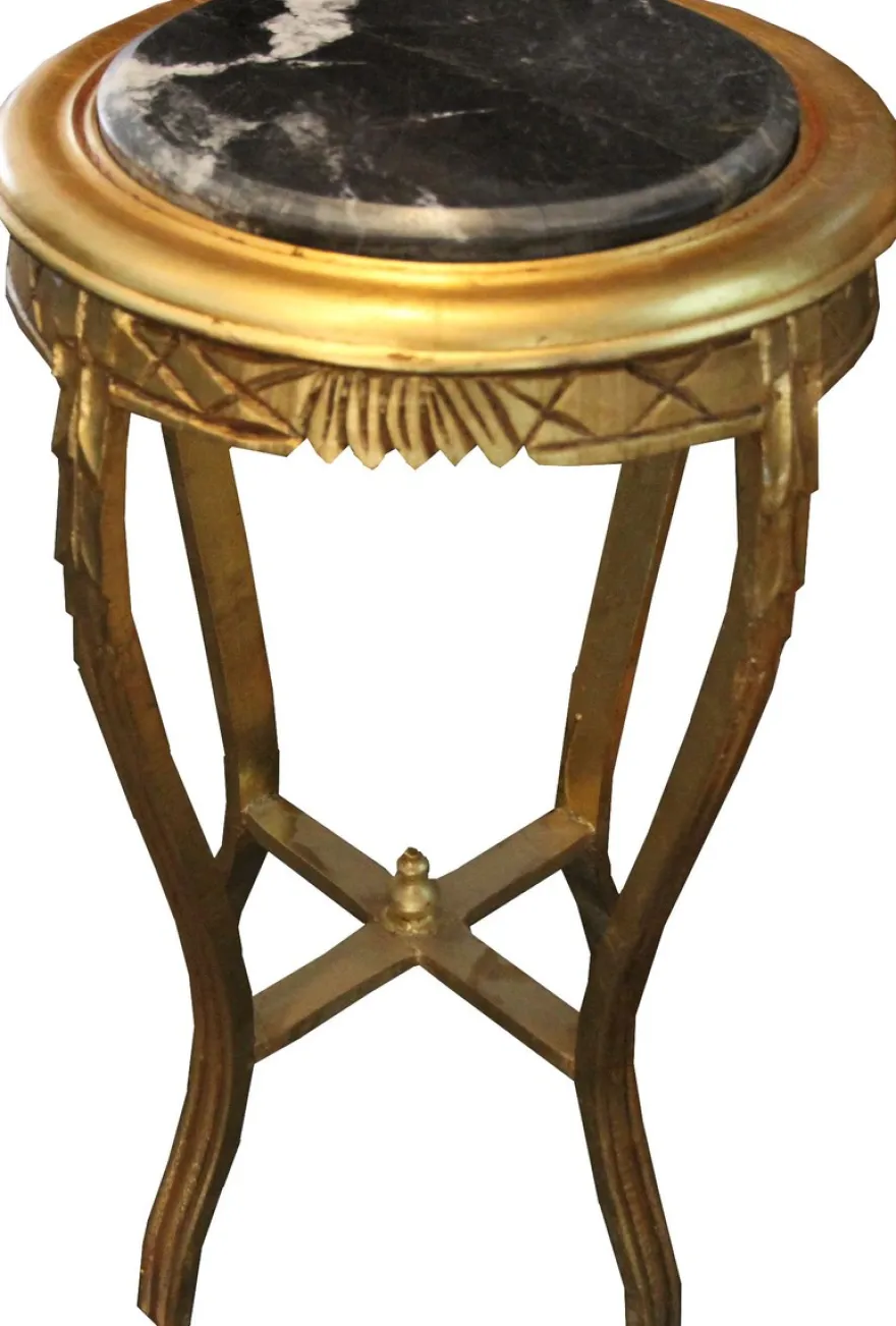 Casa Padrino Barock Beistelltisch Rund Gold / Schwarz mit Marmorplatte 40 cm x H. 68 cm Antik Stil