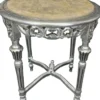 Casa Padrino Barock Beistelltisch Silber / Creme - Handgefertigter Massivholz Tisch mit Marmorplatte - Barock Wohnzimmer Möbel