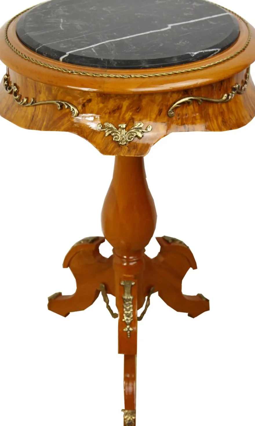 Casa Padrino Barock Beistelltisch Mahagoni Hellbraun mit Marmorplatte 70 x 41 cm - Tisch Möbel Barockmöbel