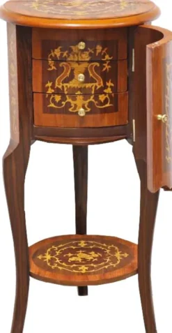 Casa Padrino Barock Beistelltisch mit Schubladen Braun Intarsien 80 x 40 cm - Antik Stil Beistelltisch - Telefontisch - Möbel