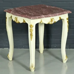 Casa Padrino Barock Beistelltisch Weiß / Gold mit Marmorplatte 55 x 55 cm x H 55 cm