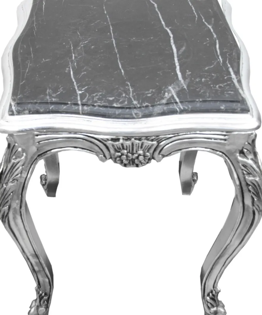 Casa Padrino Barock Beistelltisch Silber mit schwarzer Marmorplatte 52 x 52 x H. 65 cm - Barockmöbel Beistell Tisch