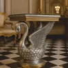 Casa Padrino Barock Beistelltisch Schwan mit Glasplatte Silber / Gold H. 78 cm - Barock Interior