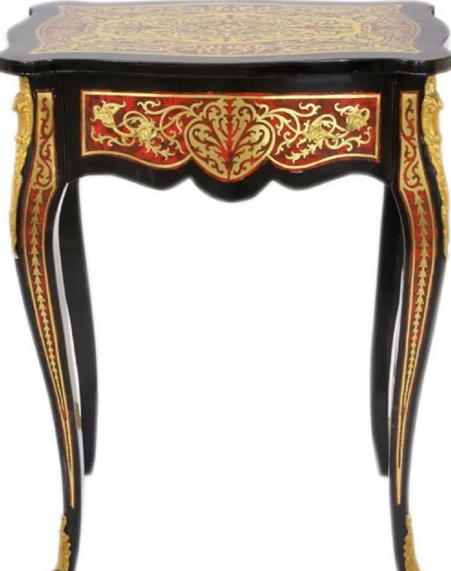 Casa Padrino Barock Beistelltisch mit Schublade und wunderschönen Verzierungen Schwarz / Rot / Gold - Barock Möbel