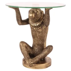 Casa Padrino Barock Beistelltisch Affe mit Glasplatte H. 26,5 cm - Barock Deko Möbel