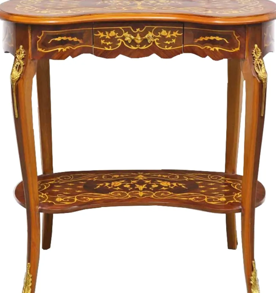 Casa Padrino Barock Beistelltisch mit Schublade Braun Intarsien - Antik Stil Beistelltisch - Telefontisch - Möbel