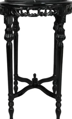 Casa Padrino Barock Beistelltisch Schwarz mit schwarzer Marmorplatte Rund 72 x 45 cm Antik Stil - Telefon Blumen Tisch