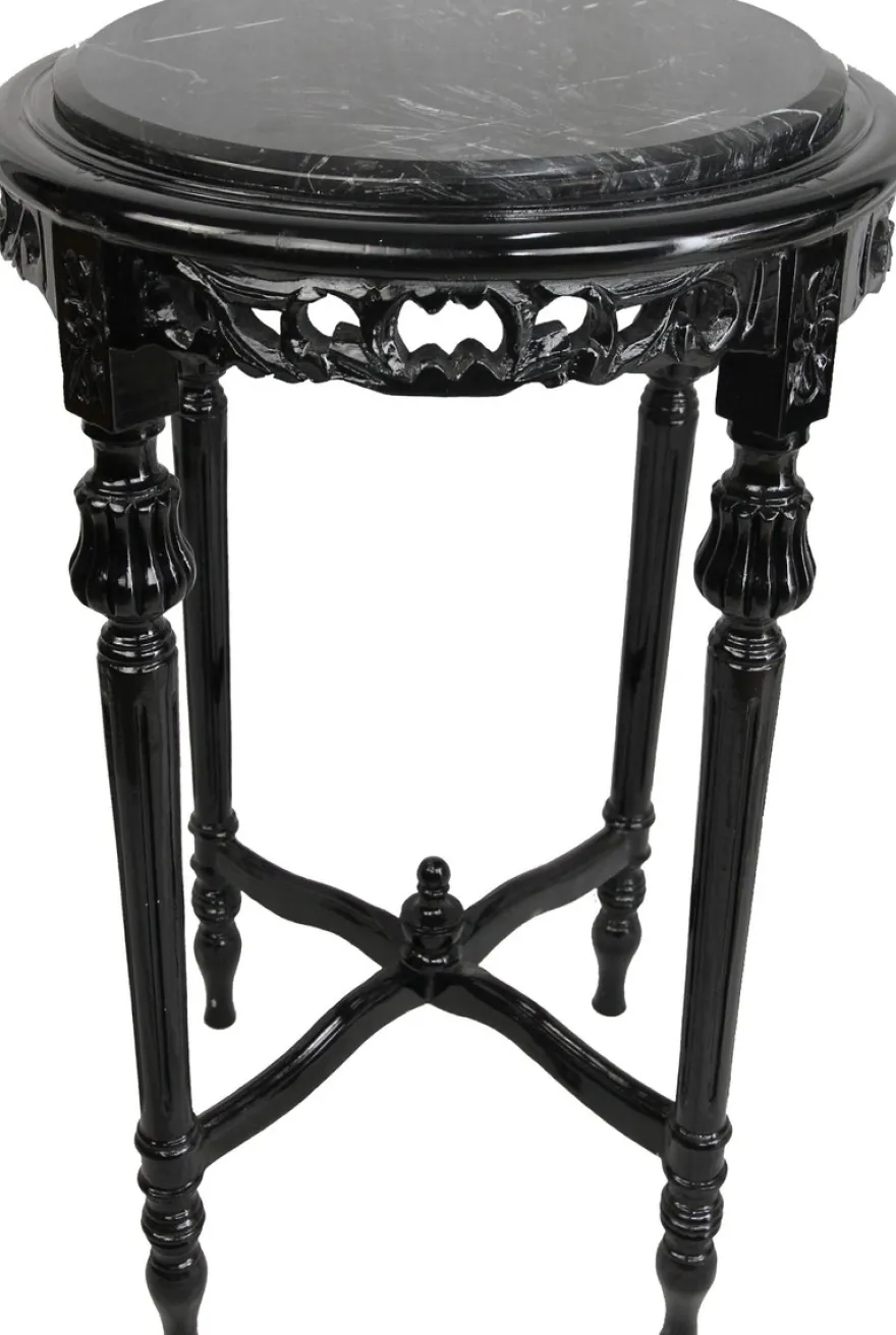Casa Padrino Barock Beistelltisch Schwarz mit schwarzer Marmorplatte Rund 72 x 45 cm Antik Stil - Telefon Blumen Tisch