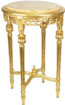 Casa Padrino Barock Beistelltisch mit cremefarbener Marmorplatte Rund Gold ca 70 x 45 cm Antik Stil