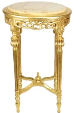 Casa Padrino Barock Beistelltisch mit cremefarbener Marmorplatte Rund Gold ca 70 x 45 cm Antik Stil